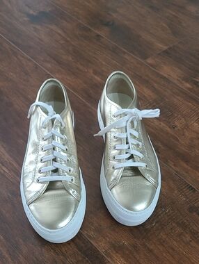Woman By Common Projects Metallic Gold Women's Lace-Up Sneakers Msde In Italy 9